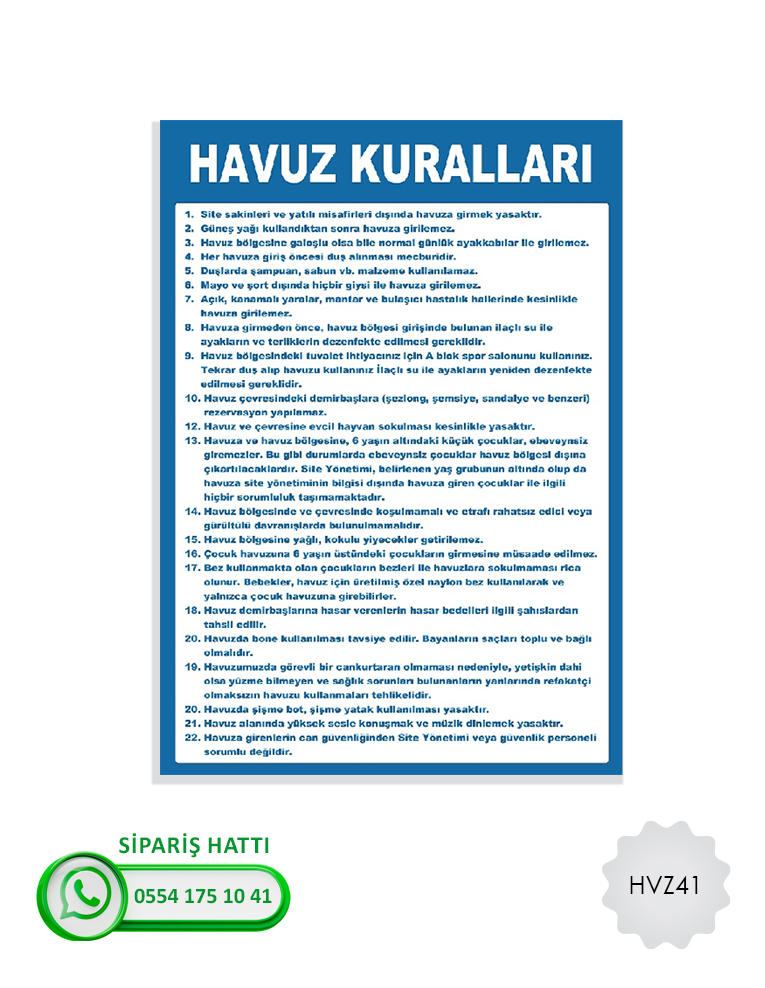 Havuz Uyarı Levhası