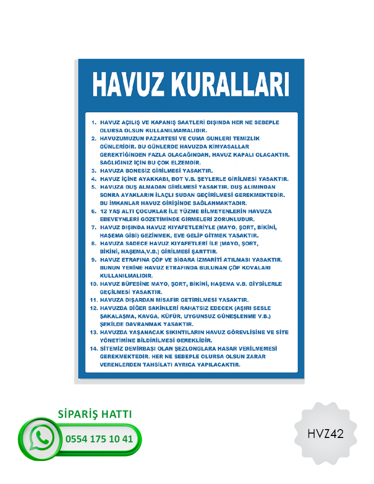 Havuz Uyarı Levhası